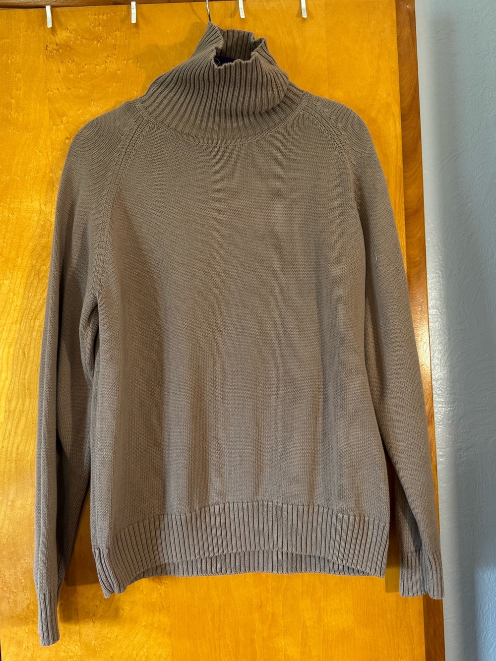 JEANNE PIERRE Neutral Taupe Ribbed Turtleneck Sweater